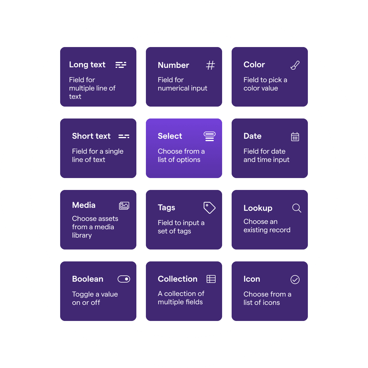 Grid of custom field types